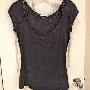 Women's Promod black cap sleeve pinched front tee, Size S